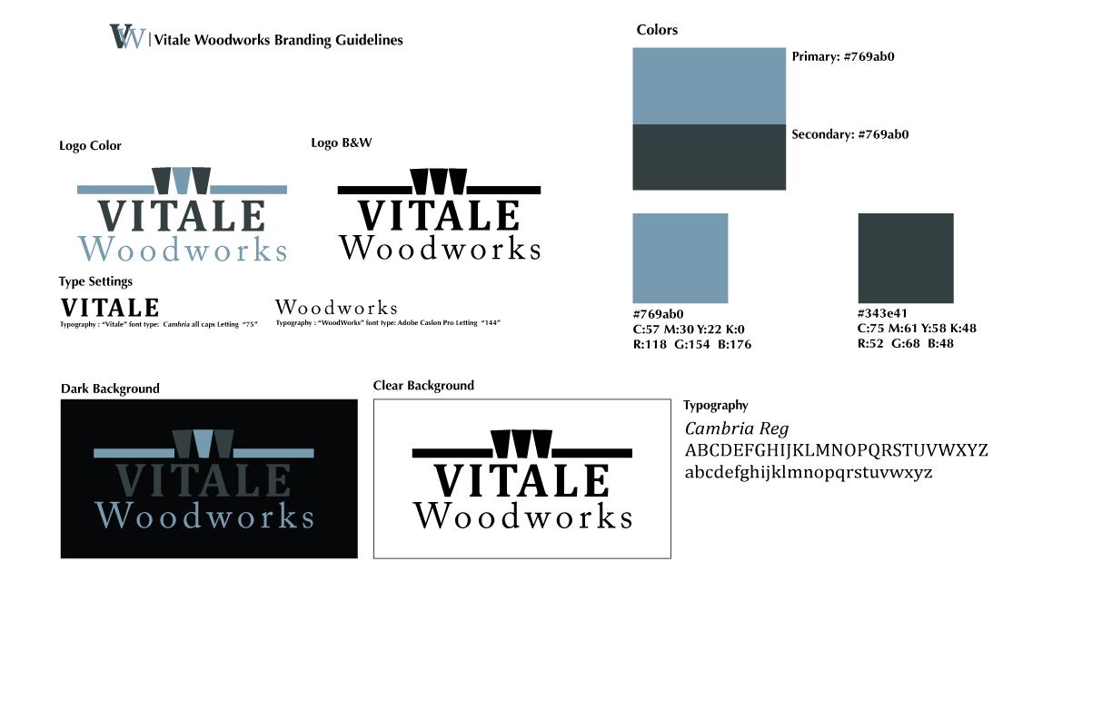 Vitale Woodworks brand guidelines and visual identity system