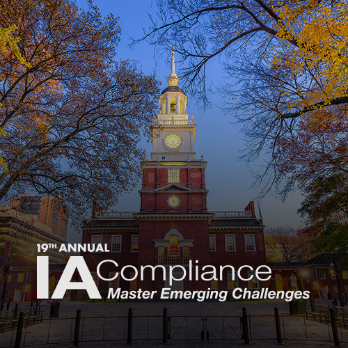 IA Compliance Philadelphia promotional artwork with Independence Hall and conference title