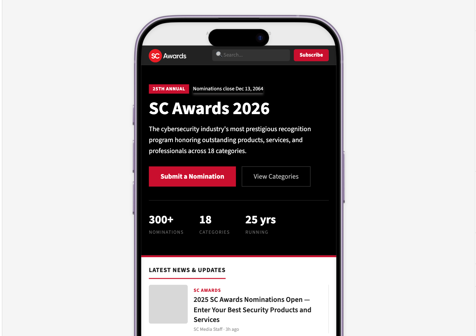 SC Awards redesigned experience shown in a polished presentation mockup