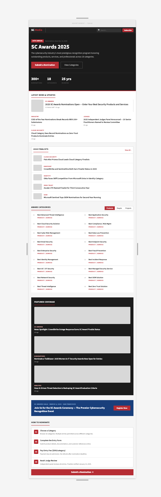 SC Awards redesigned page with clearer hierarchy and calls to action