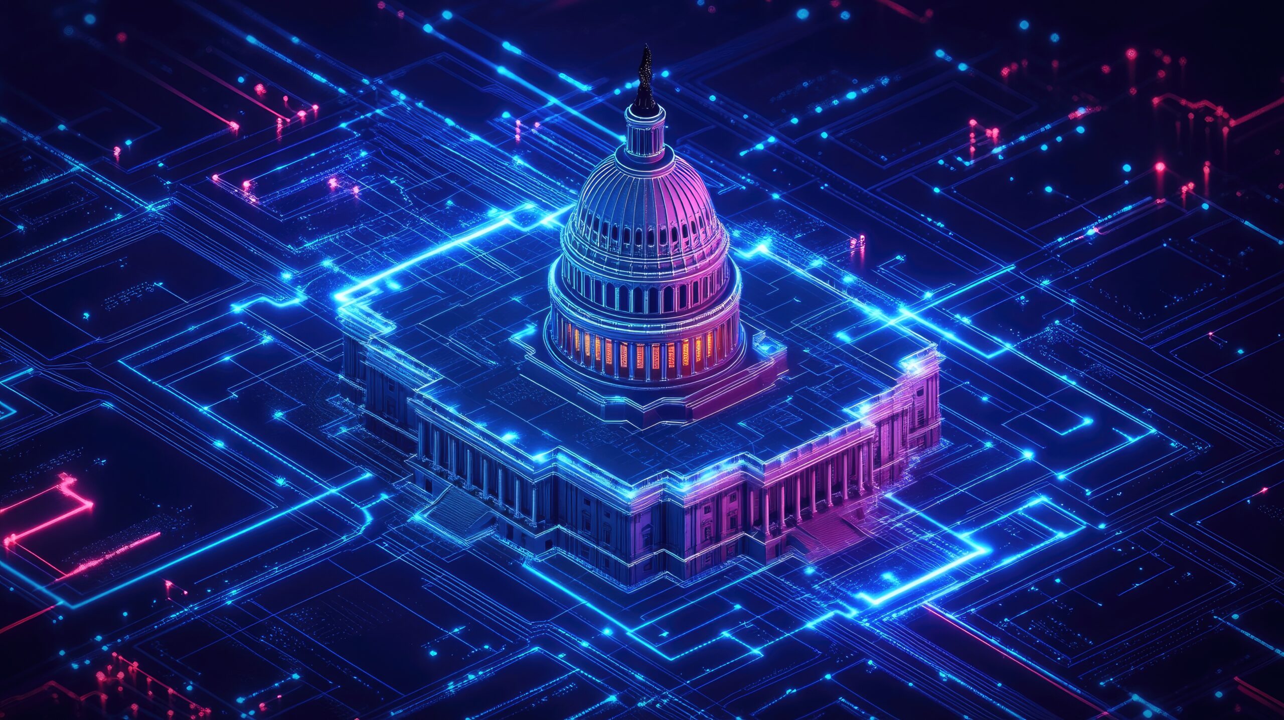 Adobe Stock source artwork depicting the US Capitol surrounded by neon circuit boards